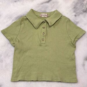 Altar’d State Juniors XS Sage Green Collared Button Down Ribbed Cropped T-Shirt